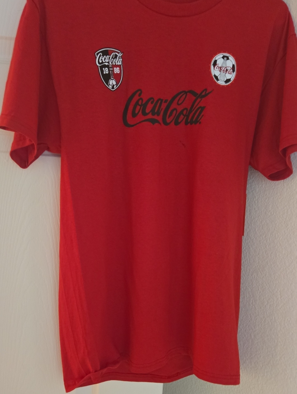 Coca Cola Red Short-Sleeve Logo Tee with Soccer Crest Size  M UNISEX NWT